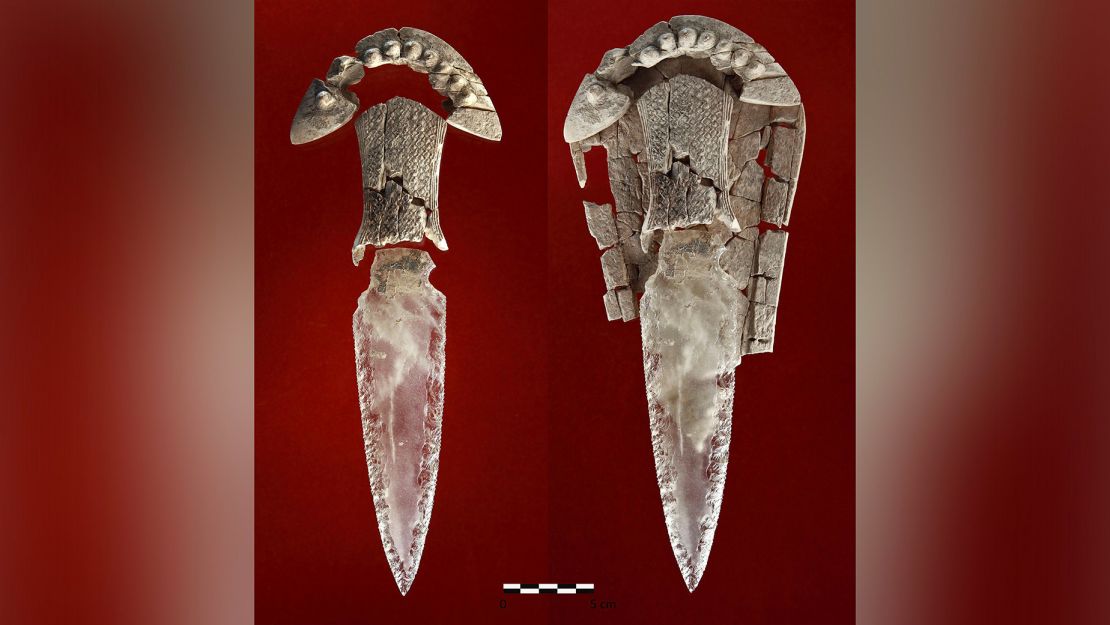 The crystal dagger was found was buried with the body of a 5,000-year-old female prehistoric leader.