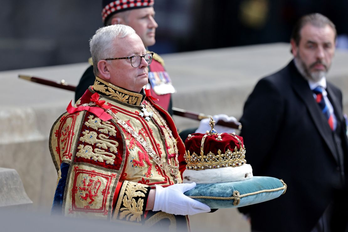 The Scottish crown jewels were carried ahead of the thanksgiving service. 