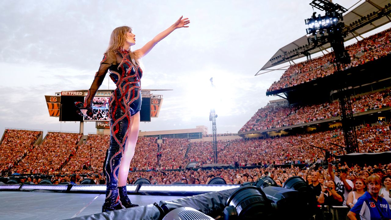 Taylor Swift performing the 'Eras Tour' in Cincinnati in June. 