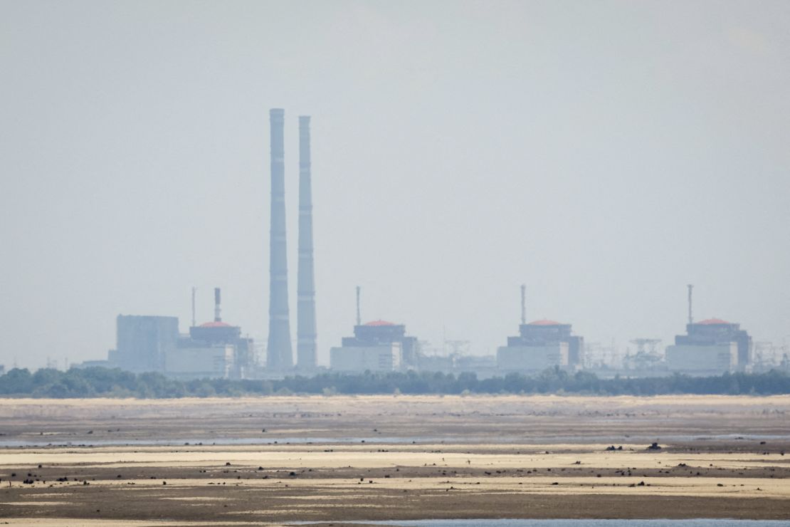 The Zaporizhzhia plant seen from the banks of the Dnipro on June 16, after the Nova Kakhovka dam collapse.
