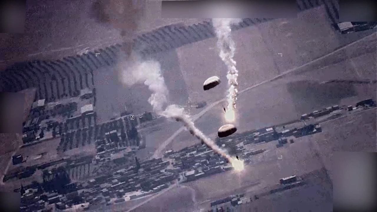 The Department of Defense released video showing parachute flares released by the Russian aircraft in the flight path of the US MQ-9 aircraft. 