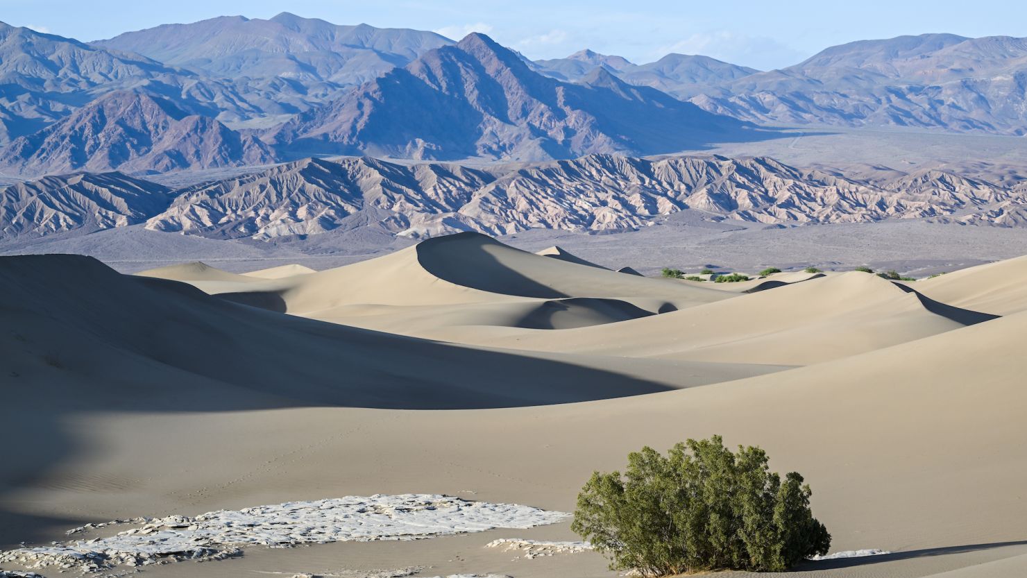  A view of Mesquite Flat Sand Dunes during sunset at Death Valley National Park in California on April 23, 2023.