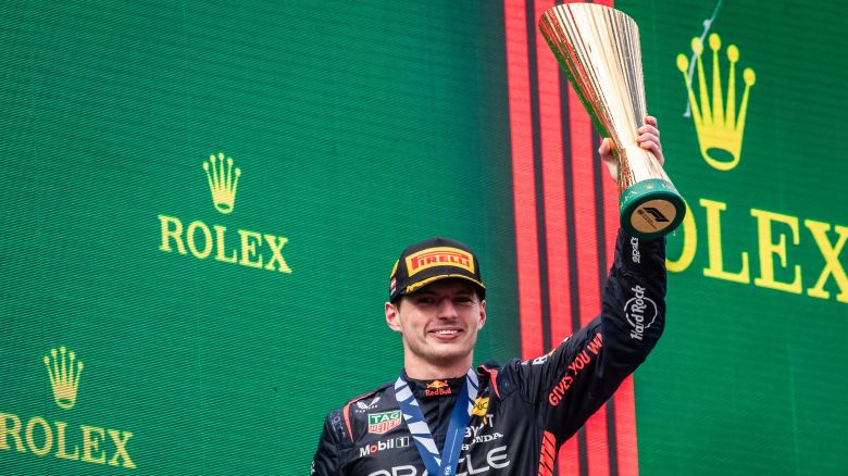 SPIELBERG, AUSTRIA - JULY 02: Max Verstappen of the Netherlands driving the Oracle Red Bull Racing RB19 celebrates on podium during the F1 Grand Prix of Austria at Red Bull Ring on July 02, 2023 in Spielberg, Austria.