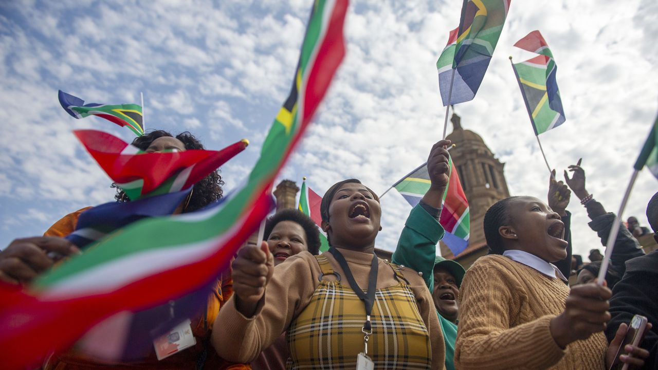 PRETORIA, SOUTH AFRICA - JULY 27: Banyana Banyana supporters at the Union Buildings where the team met with President Cyril Ramaphosa on July 27, 2022 in Pretoria, South Africa. South African women soccer team, Banyana Banyana team won the 2022 WAFCON finals by beating Morocco 2-1 at the Prince Moulay Abdellah Stadium. (Photo by Alet Pretorius/Gallo Images via Getty Images)