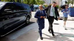 Walt Nauta, personal aide to former US President Donald Trump, who is expected to face charges in connection to the mishandling of classified documents, and his lawyer Stanley Woodward, arrive at the James Lawrence King Federal Justice Building in Miami, Florida, on July 6, 2023.