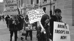 Seen here are pickets demonstrating against the Vietnam War as they march through downtown Philadelphia, Pa, March, 26 1966. (AP Photo/Bill Ingraham)