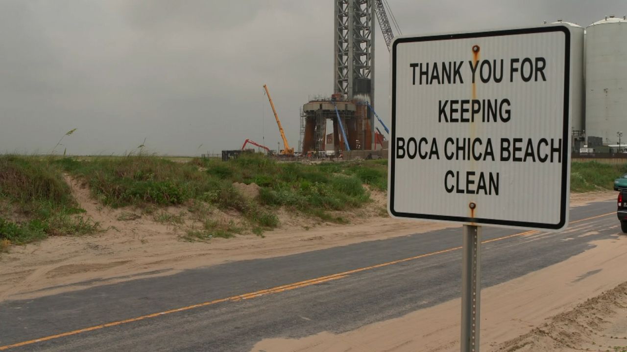 A sign near SpaceX's launch facilities in South Texas reminds visitors to the nearby Boca Chica Beach to keep the area clean. SpaceX has a debris recovery hotline for locals to report shrapnel from its launches.
