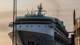 The Enchantment of the Seas cruise ship, operated by Royal Caribbean Cruises Ltd., during servicing at the Navantia SA shipyard in Cadiz, Spain, on Tuesday, Sept. 28, 2021. The cruise industry has just recently begun to return to the seas after more than a year without paying customers. Photographer: Angel Garcia/Bloomberg via Getty Images