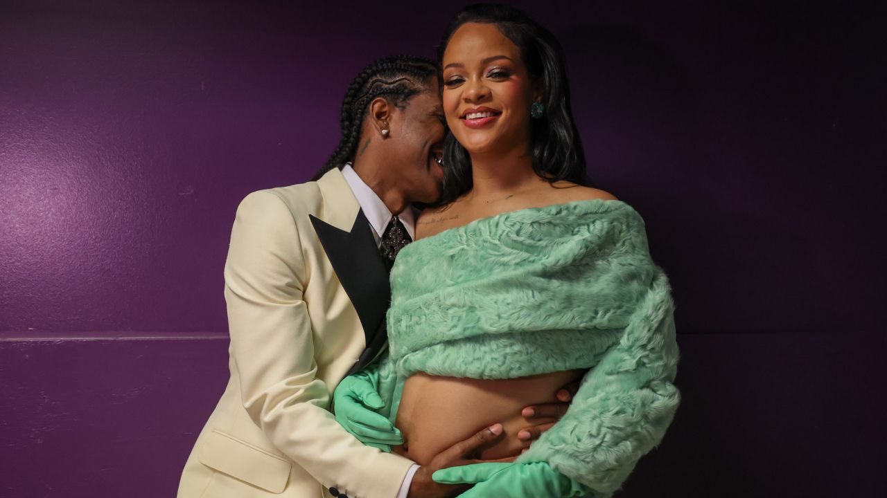 ASAP Rocky and Rihanna backstage at the 95th Academy Awards at the Dolby Theatre on March 12 in Hollywood, California.
