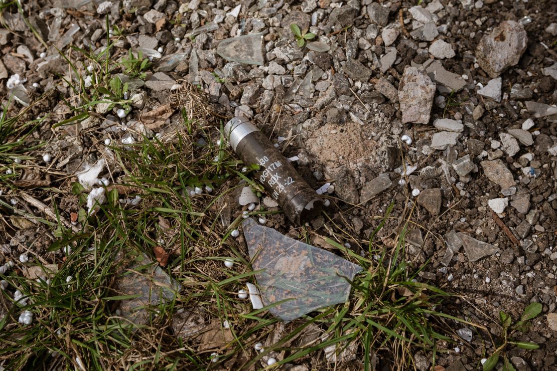 A cluster bomb capsule at the frontline city of Avdiivka, Ukraine on March 23, 2023. 