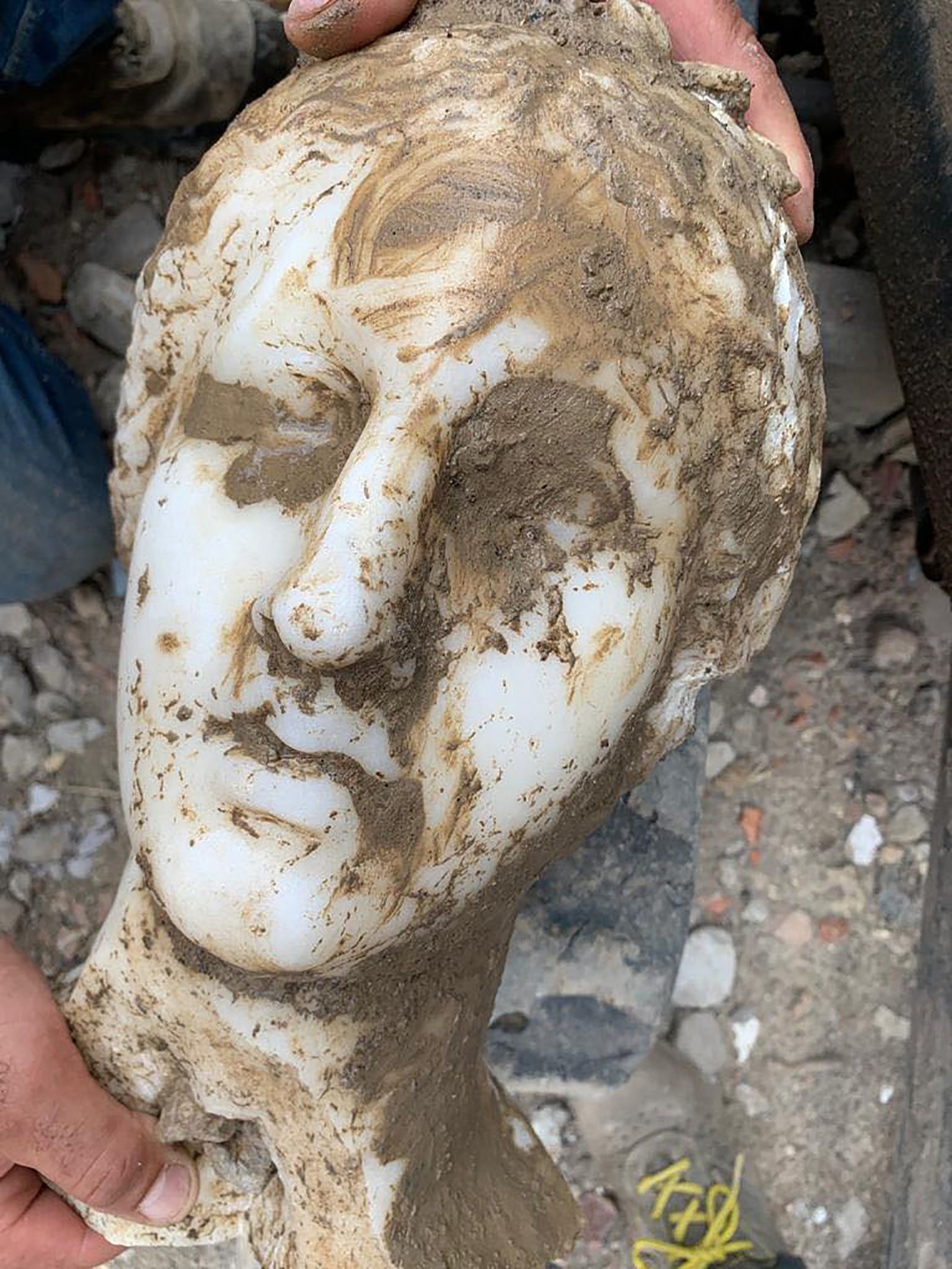 Marble head unearthed during works in Rome piazza