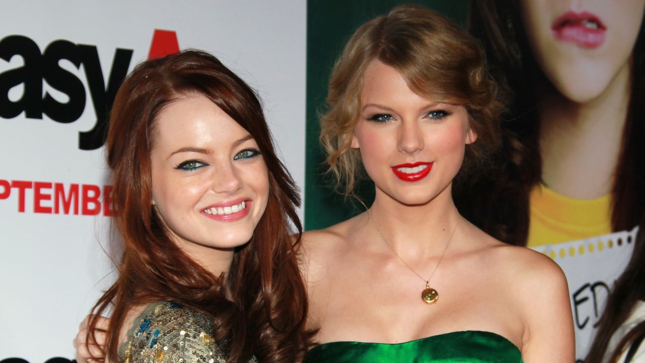 Emma Stone (left) and Taylor Swift seen at the premiere of "Easy A" at Grauman's Chinese Theatre on September 13, 2010 in Hollywood, California.