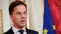 Dutch Prime Minister Mark Rutte speaks at a news conference with French President Emmanuel Macron (not pictured) during Macron's state visit to the Netherlands, in Amsterdam, Netherlands April 12, 2023. REUTERS/Piroschka van de Wouw

