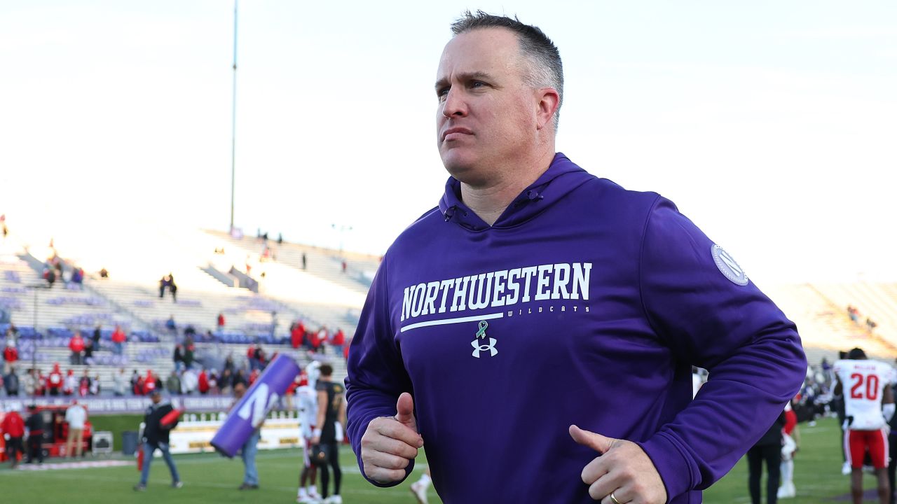 Head football coach Pat Fitzgerald of the Northwestern Wildcats at Ryan Field in Evanston, Illinois, on October 8, 2022. Fitzgerald has been suspended for two weeks following a hazing investigation.