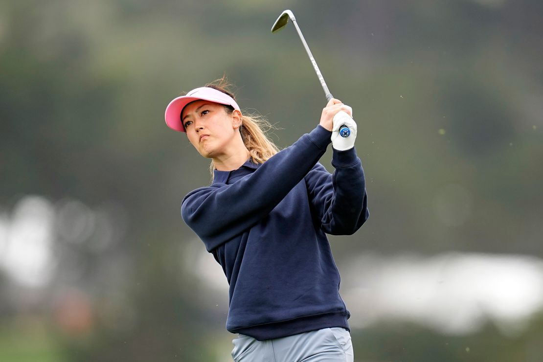 Michelle Wie West watches her shot on the seventh hole during the second round of the U.S. Women's Open golf tournament at the Pebble Beach Golf Links, Friday, July 7, 2023, in Pebble Beach, Calif.