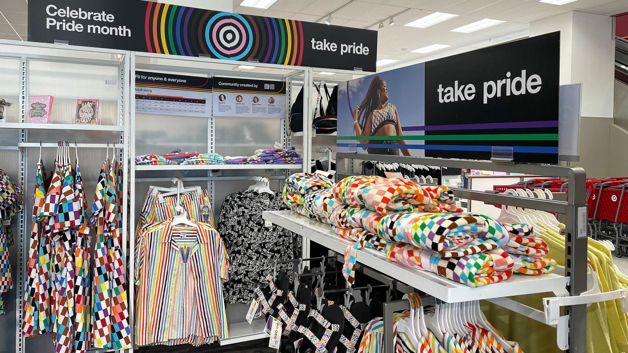 Pride Month merchandise is displayed at a Target store on May 31, 2023, in San Francisco, California. Target has pulled some of its Pride Month merchandise from stores or have moved the seasonal displays to lesser seen areas of their stores to avoid conservative backlash that has threatened workers' safety.