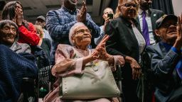 Survivors Lessie Benningfield Randle, Viola Fletcher and Hughes Van Ellis are pictured at the 100th anniversary of the Tulsa Race Massacre on June 01, 2021.
