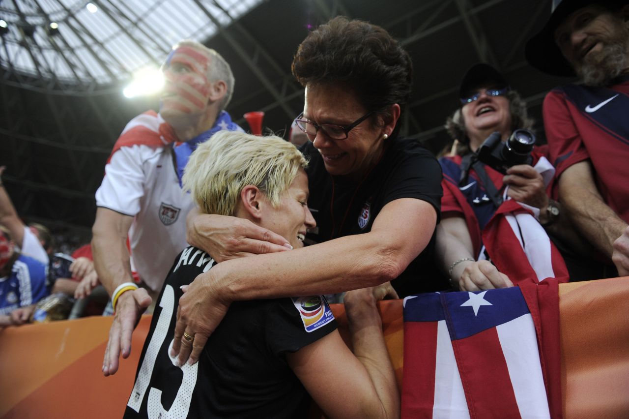 Rapinoe celebrates with members of her family after the United States defeated Brazil during the quarter-final match of the 2011 World Cup. It was her first World Cup appearance.