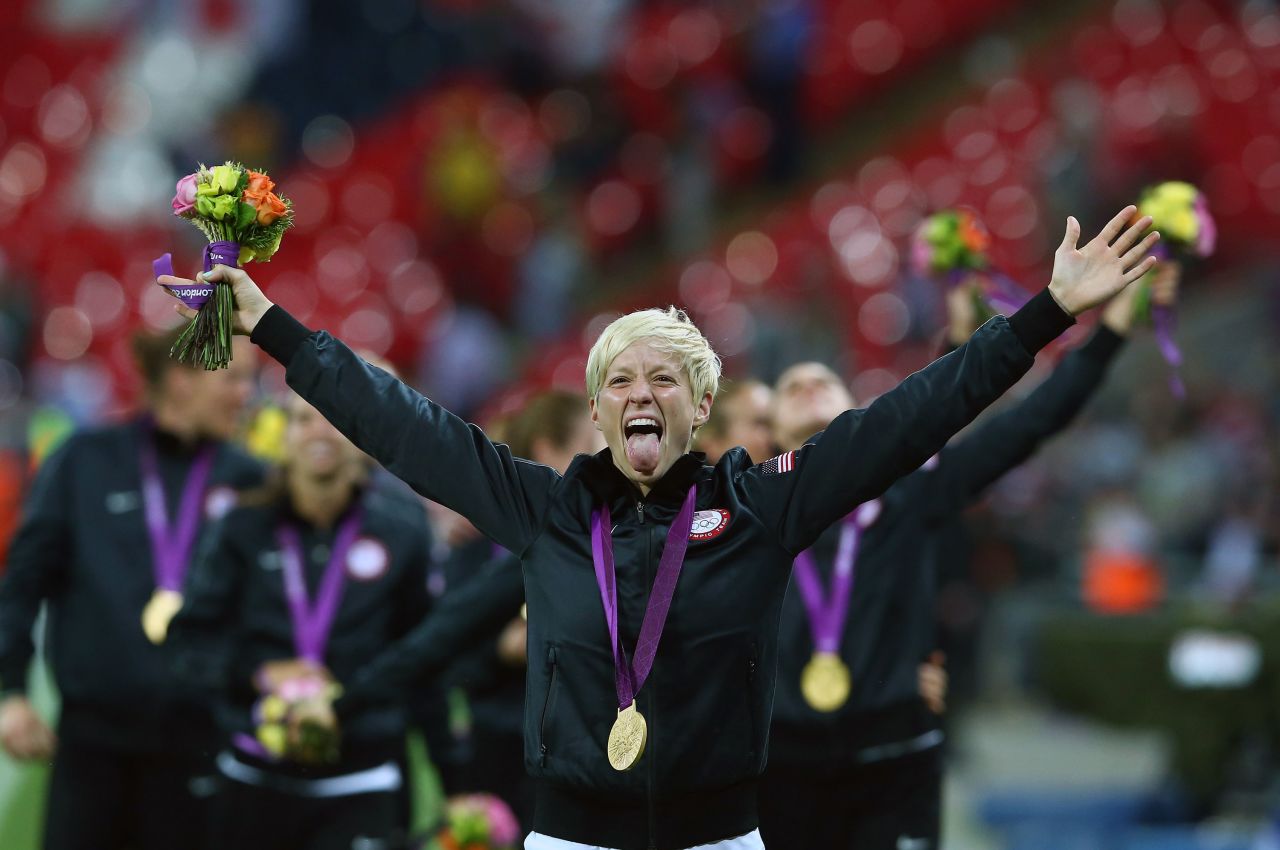 Rapinoe celebrates winning the gold medal at the 2012 London Olympics.