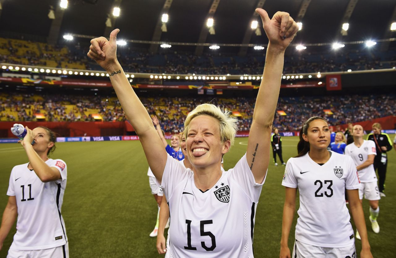 Rapinoe celebrates with her teammates after defeating Germany in the semi-final match of the 2015 World Cup in Montreal.