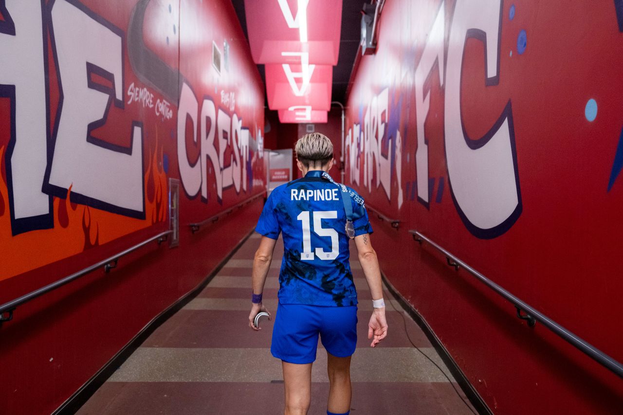 Rapinoe walks off the field after the United States won the SheBelieves Cup in Frisco, Texas, in February 2023.