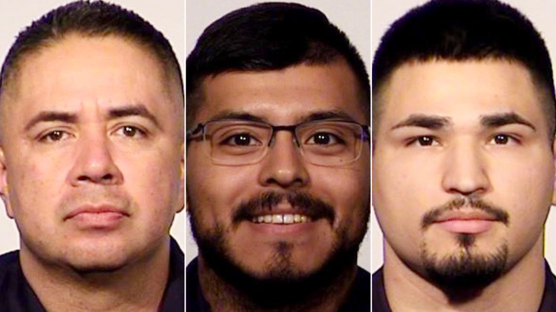 The officers charged, from left -- Sgt. Alfred Flores and Officers Eleazar Alejandro and Nathaniel Villalobos.
