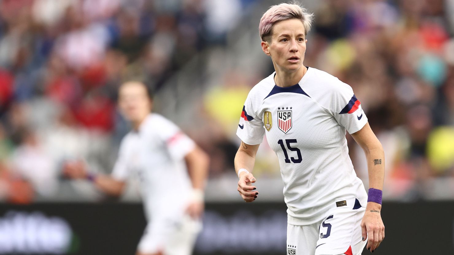 NASHVILLE, TN - FEBRUARY 19: Megan Rapinoe of United States during the 2023 SheBelieves Cup match between Japan and United States at GEODIS Park on February 19, 2023 in Nashville, Tennessee. (Photo by James Williamson/AMA/Getty Images)