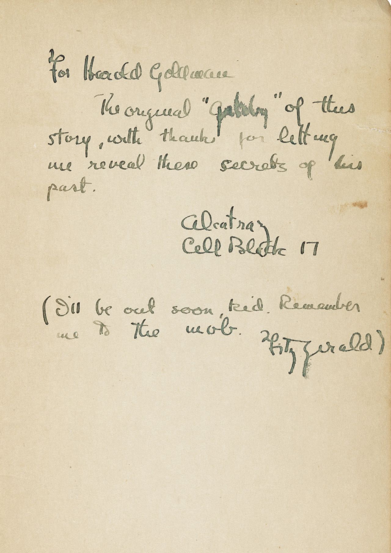 The first edition copy of "The Great Gatsby" contains inscriptions by Fitzgerald.
