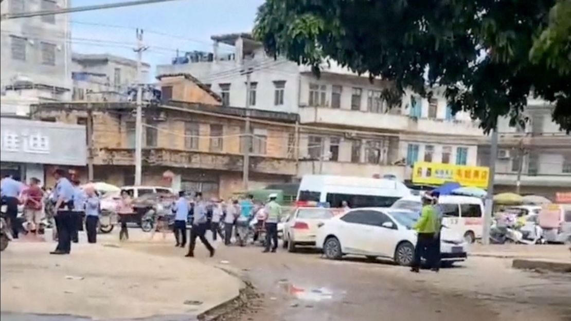 The area outside the kindergarten was cordoned off by police after the attack on July 10, 2023.