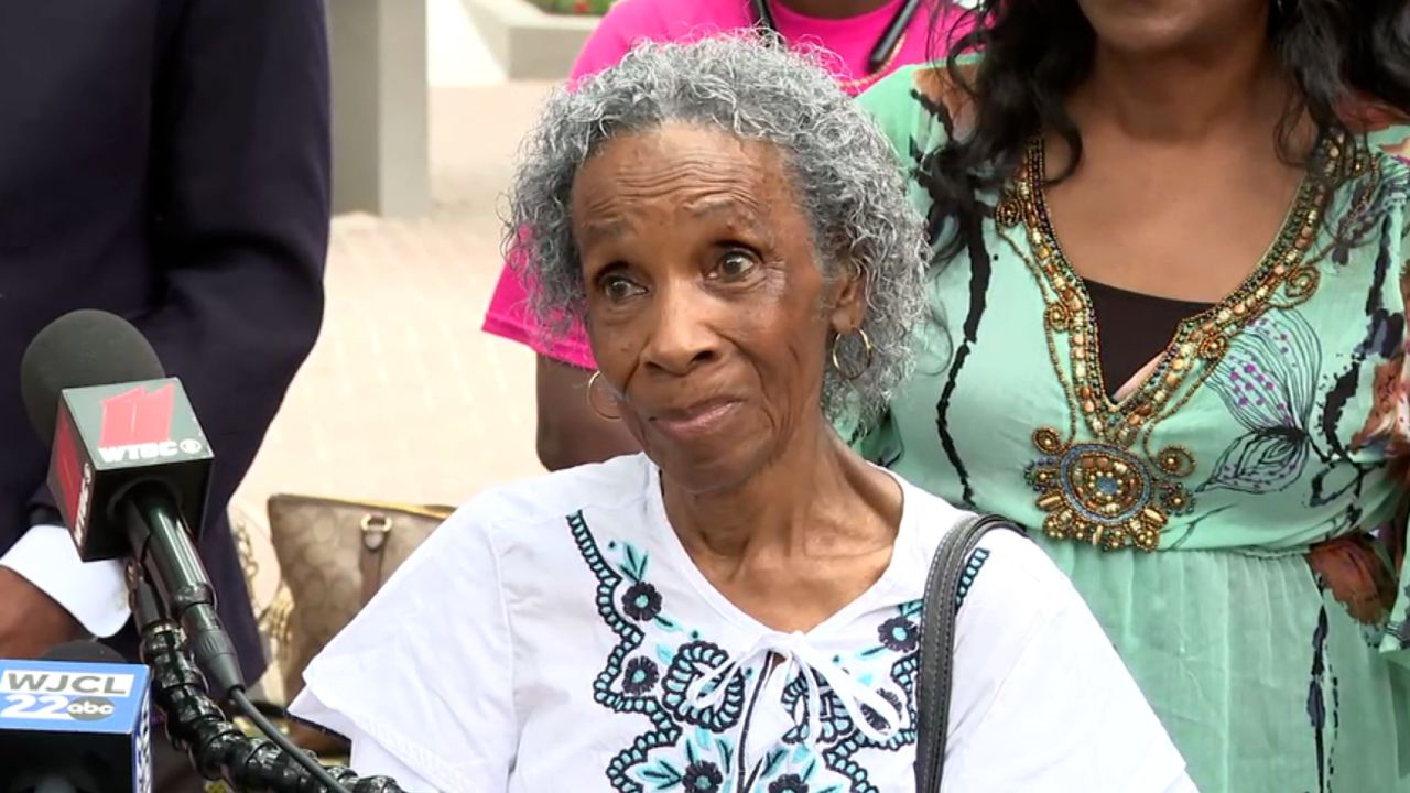 Josephine Wright speaks during a press conference.