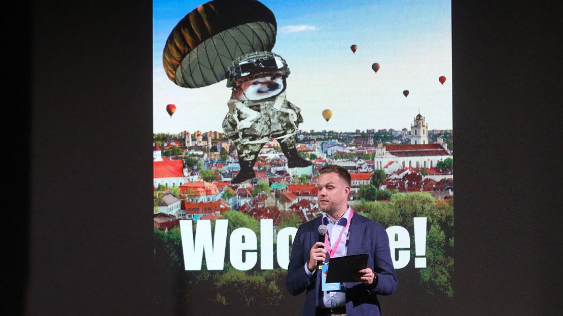 Lithuania's Foreign Minister Gabrielius Landsbergis speaks during NAFO's summit in Vilnius, Lithuania on July 8, 2023. 