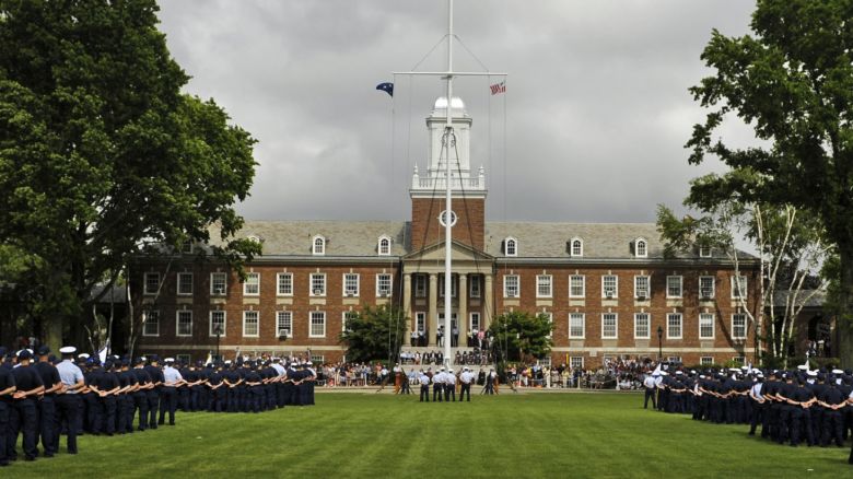 Members of the United States Coast Guard Academy class of 2016 assemble to take their oath of office on the academy's Washington Parade Field at the end of the first day of "swab summer" Monday, June 25, 2012 at the academy in New London, Conn.. R-Day marks the traditional start of Swab Summer, an intense seven-week training program designed to transform civilian students into military men and women ready to accept the challenges that await them in their pursuit to become Coast Guard officers.  (AP Photo/The Day, Sean D. Elliot)