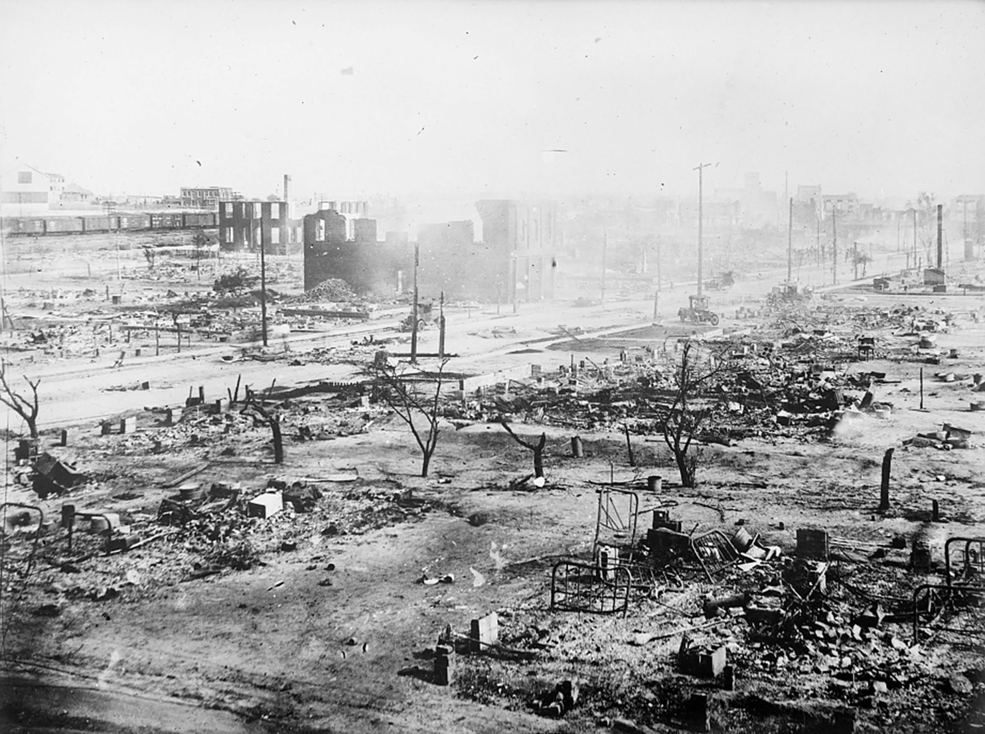 The Greenwood neighborhood is seen in ruins after a mob passed during the race massacre in Tulsa, Oklahoma, U.S., June 1, 1921. American National Red Cross/Library of Congress/Handout via REUTERS THIS IMAGE HAS BEEN SUPPLIED BY A THIRD PARTY.