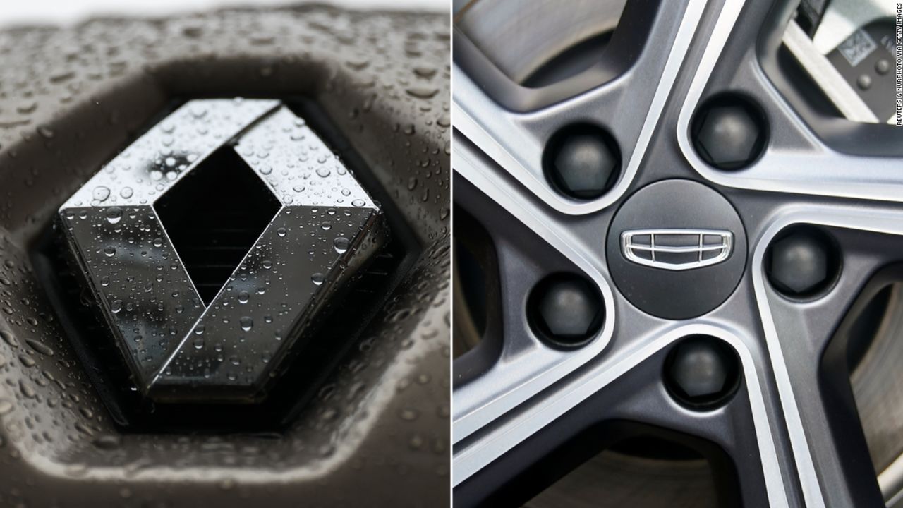 Logos for Renault, left, and Geely, right