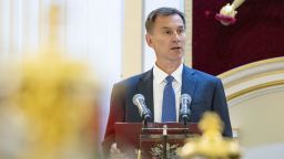 Jeremy Hunt, UK chancellor of the exchequer, addresses the annual Financial and Professional Services Dinner at Mansion House in London, UK, on Monday, July 10, 2023. Hunt intends to lay out new capital market rules as part of an effort by Rishi Sunak's government to increase the attractiveness of the UK's financial services sector. Photographer: Jason Alden/Bloomberg via Getty Images