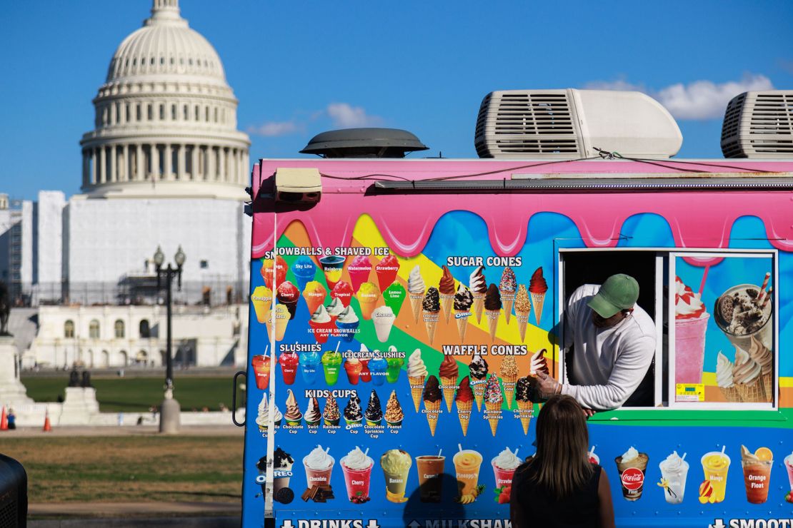 A person buys ice cream near the US Capitol during a heat wave this winter. 