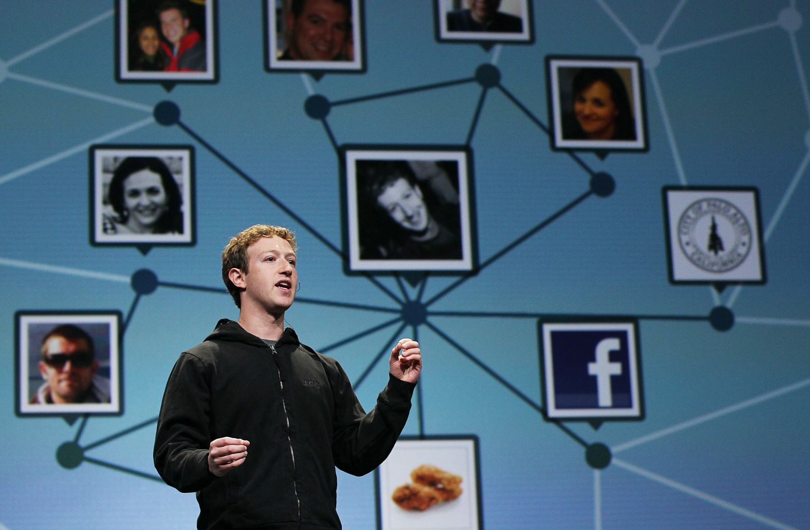 Zuckerberg delivers the opening keynote address at the F8 Developer Conference in San Francisco in April 2010.