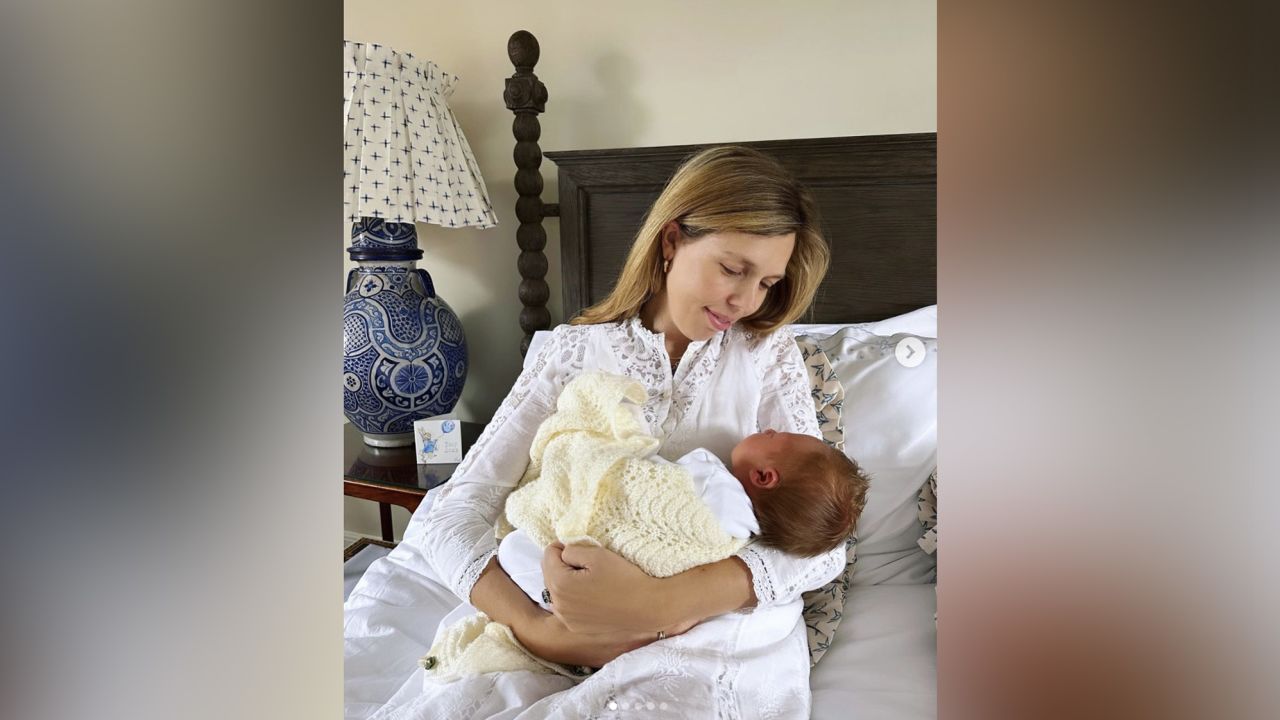 Carrie Johnson shared an image of herself with her newborn son, Frank, on Instagram on Tuesday.