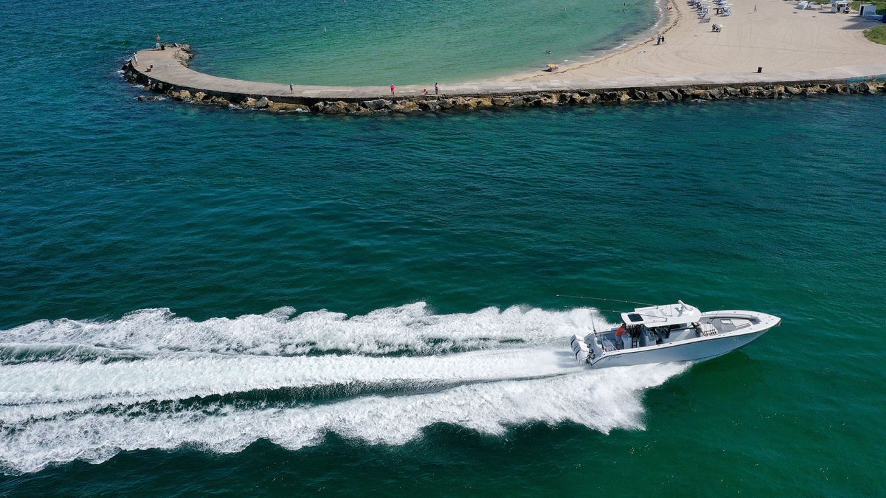 A boat arrives at the Haulover inlet on Tuesday in Miami, Florida. The surface ocean temperatures in parts of Florida are higher than 90 degrees Fahrenheit, and the warmer coastal ocean water is threatening coral reefs.