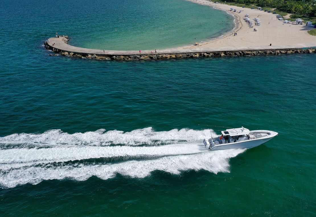 A boat arrives at the Haulover inlet on Tuesday in Miami, Florida. The surface ocean temperatures in parts of Florida are higher than 90 degrees Fahrenheit, and the warmer coastal ocean water is threatening coral reefs.