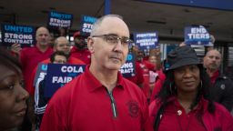 Breaking with the long-standing tradition of the "handshake ceremony" with the auto executives of the Big Three auto makers to open contract talks, United Auto Workers president Shawn Fain instead speaks with and does "members' handshakes" with Stellantis workers at the Stellantis Sterling Heights Assembly Plant on July 12, 2023 in Sterling Heights, Michigan. The UAW opens auto contract negotiations with Stellantis today, Ford on July 14, and General Motors on July 18. 