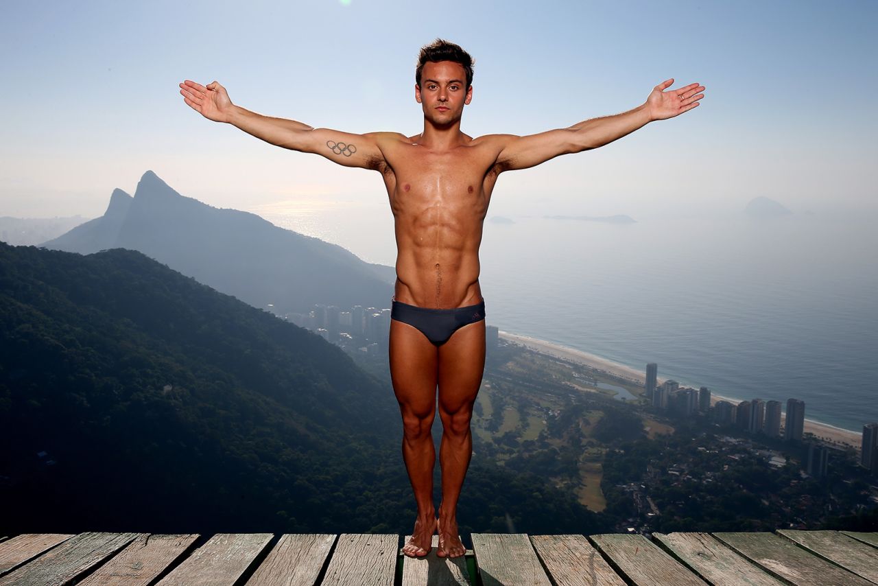 RIO DE JANEIRO, BRAZIL - JANUARY 18:  Olympic Gold Medal winning diver Tom Daley of Great Britain poses for a portrait during a break from training for the 2016 Rio Olympic Games at the Rampa da Pedra Bonita (Pedra Bonitas ramp) on January 18, 2015 in Rio de Janeiro, Brazil.  (Photo by Matthew Stockman/Getty Images)
