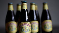 Bottles of Anchor Steam beer are displayed on August 3, 2017 in San Anselmo, California. 
