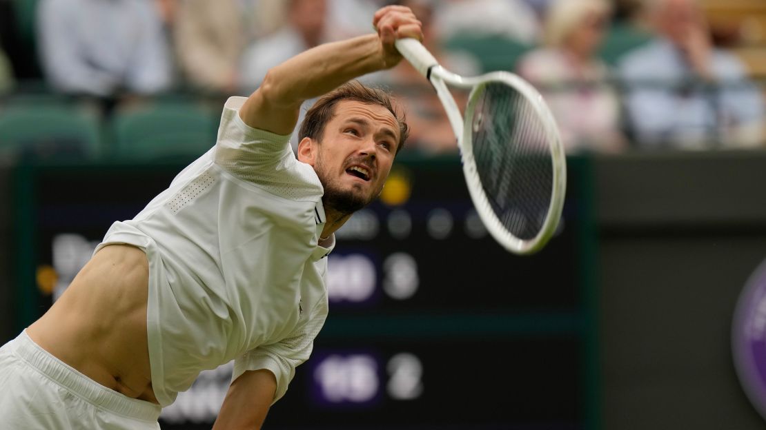 Russia's Daniil Medvedev in action against Christopher Eubanks of the US at Wimbledon on Wednesday.