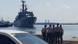 The Russian navy's training class ship Perekop is seen in Havana on Tuesday, July 11, 2023.