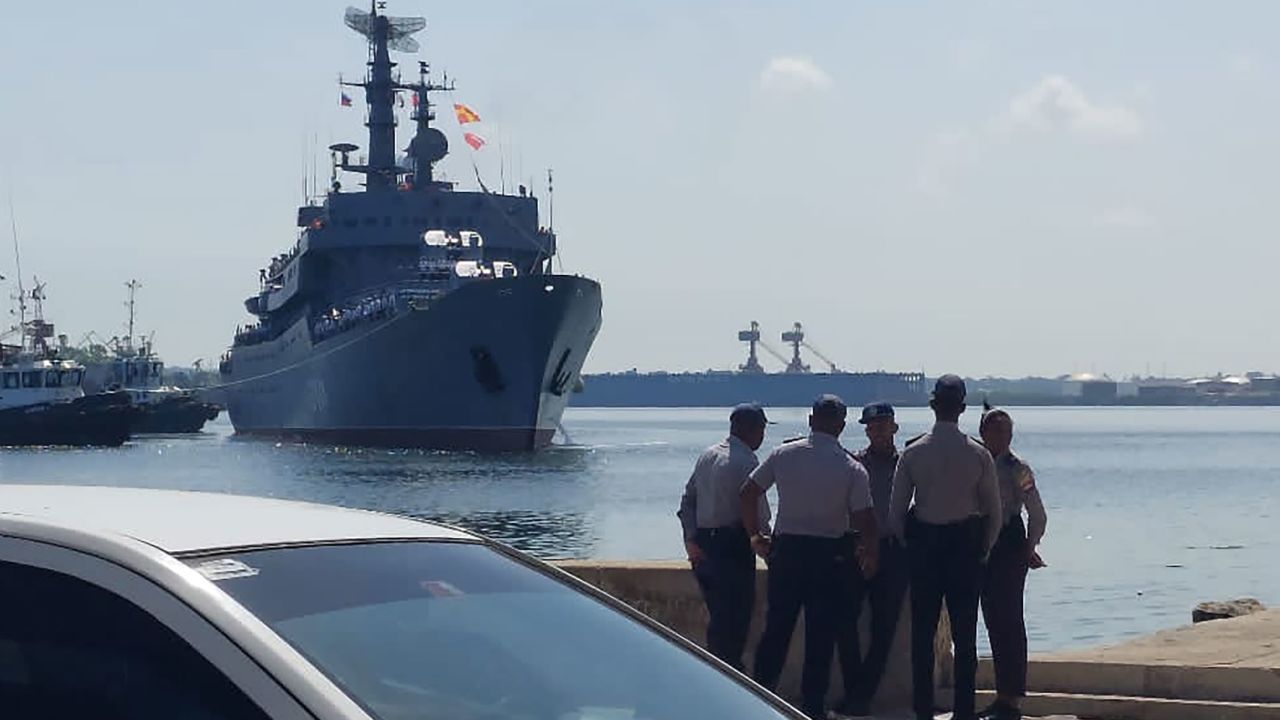 The Russian navy's training class ship Perekop is seen in Havana on Tuesday, July 11, 2023.