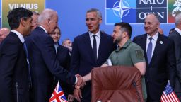 U.S. President Joe Biden, Ukraine's President Volodymyr Zelenskiy, NATO Secretary-General Jens Stoltenberg and British Prime Minister Rishi Sunak attend a meeting of the NATO-Ukraine council, during a NATO leaders summit in Vilnius, Lithuania, July 12, 2023. REUTERS/Yves Herman