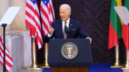 U.S. President Joe Biden delivers remarks at Vilnius University during a NATO leaders summit in Vilnius, Lithuania July 12, 2023. REUTERS/Yves Herman