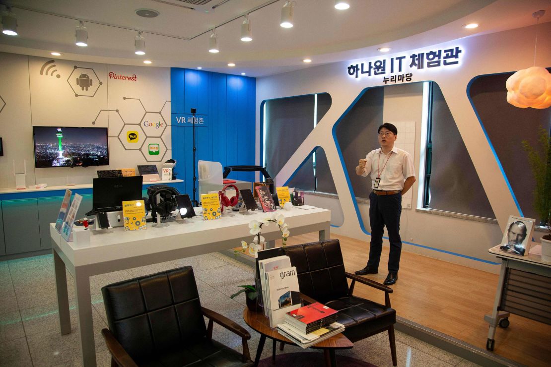 A Hanawon instructor in an IT education center for North Korean defectors on July 10, 2023. 