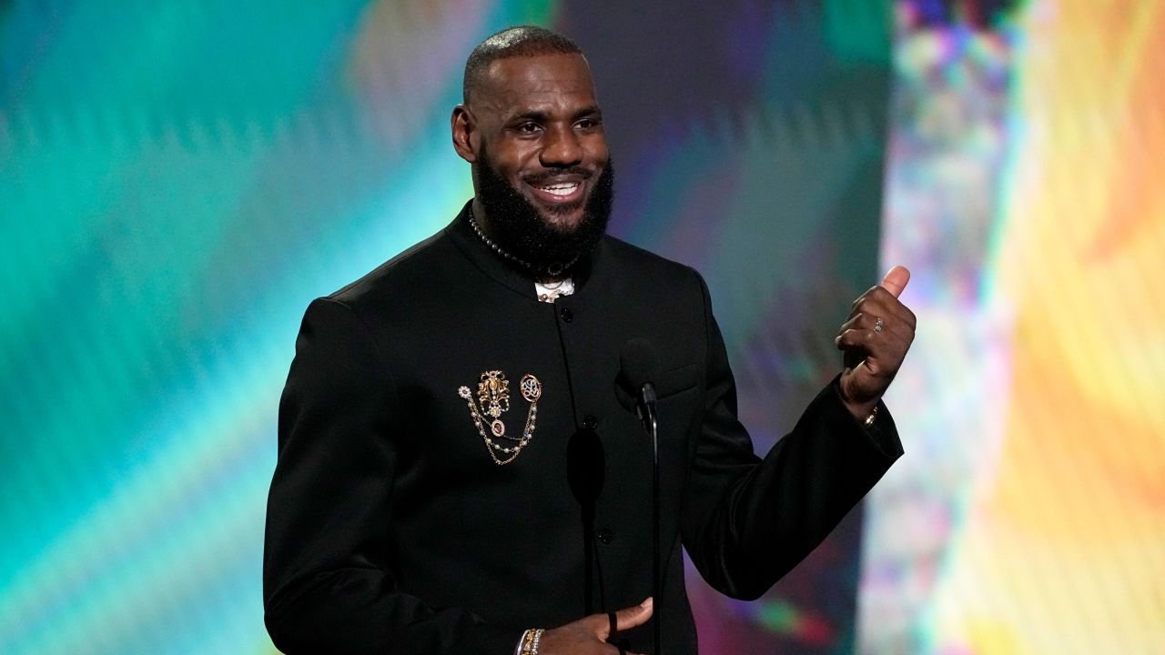 LeBron James accepts the award for best record-breaking performance at the ESPY awards on Wednesday, July 12 in Los Angeles.